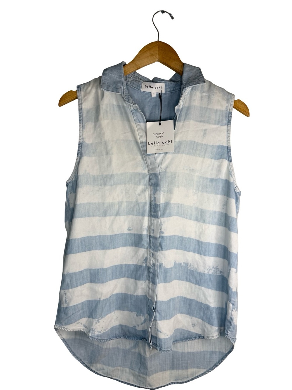 Bella Dahl Light Blue & White Striped Sleeveless Button Top
